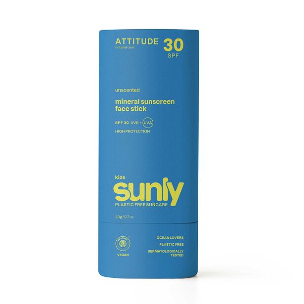 ATTITUDE Dětská 100% minerální ochranná tyčinka na obličej a rty (SPF 30) bez vůně 20 g