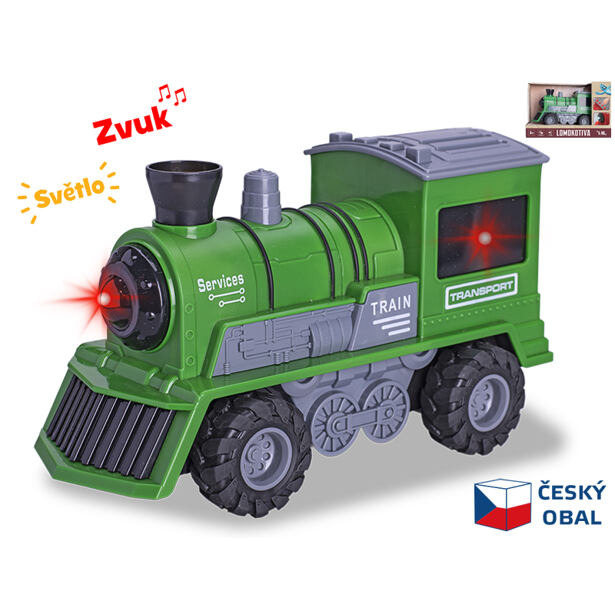 Mikro Trading Lokomotiva zelená 22,5cm 1:16 na setrvačník na baterie se světlem a zvukem