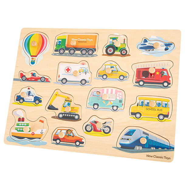 New Classic Toys Dřevěné vkládací puzzle - Dopravní prostředky, 16 ks