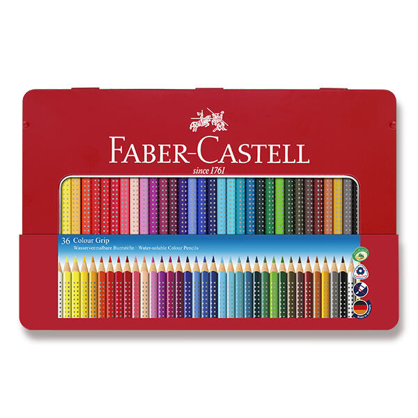 FABER-CASTELL Pastelky Grip 2001, 36 barev, plechová krabička