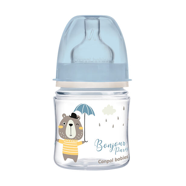Canpol babies Fľaša so širokým hrdlom BONJOUR PARIS 120ml modrá