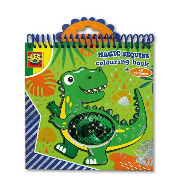SES Magické Dino omaľovánky s flitrami modrej/zelené