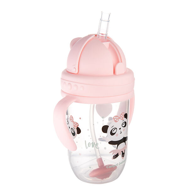 Canpol babies Nevylievací hrnček so slamkou a závažím EXOTIC ANIMALS 270ml ružový