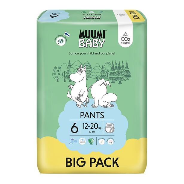Muumi Baby Pants 6 Junior 12-20 kg (52 ks), nohavičkové eko plienky