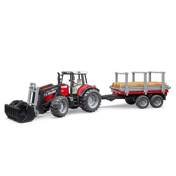 Bruder MASSEY FERGUSON Traktor + Holztransporter