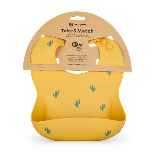 PETITE&MARS Podbradník silikónový Take&Match Ochre Cacti 6m+
