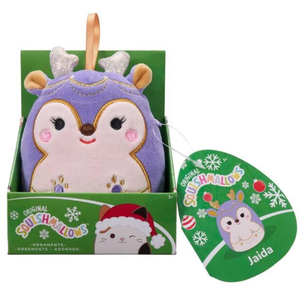 SQUISHMALLOWS Vánoční ozdoba Sob s třpytivými parohy - Jaida, 10 cm