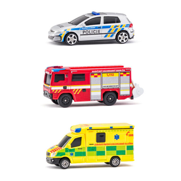 Maisto Sada Záchranných vozidiel, Česká republika - Polícia, Sanitka, Hasičské auto, 1:64 CZ