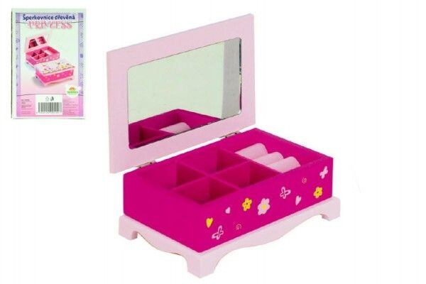 Teddies zatváracia drevená šperkovnica Princess so zrkadlom