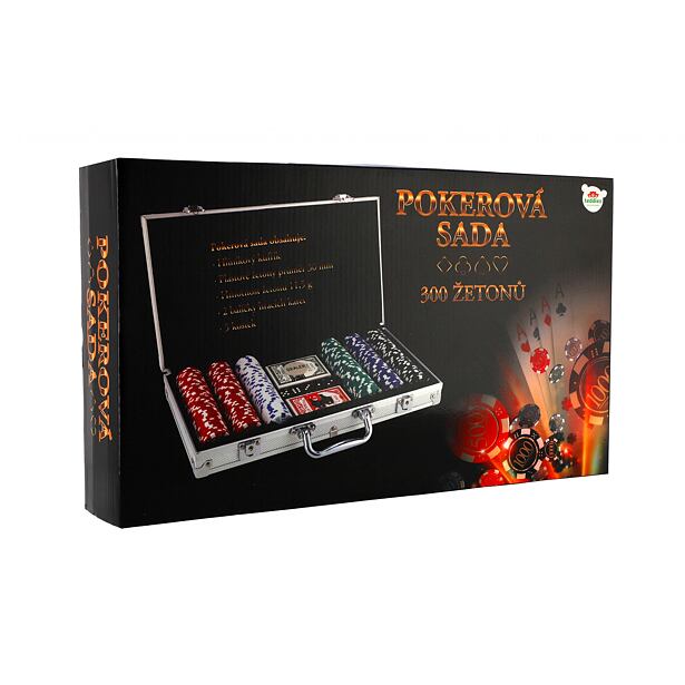 Teddies Poker sada 300ks + karty + kocky v hliníkovom kufríku v krabici 40x24x8cm