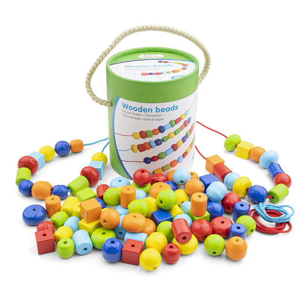 New Classic Toys Dřevěné korálky - 96 ks + 4 provázky