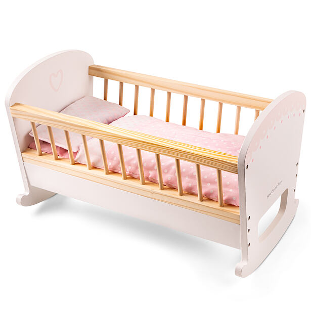 New Classic Toys Dřevěná kolébka pro panenky s matrací, peřinkou a polštářkem