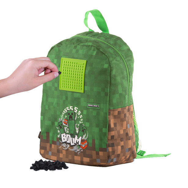 PIXIE CREW & MINECRAFT Dětský batoh zeleno-hnědý s malým panelem