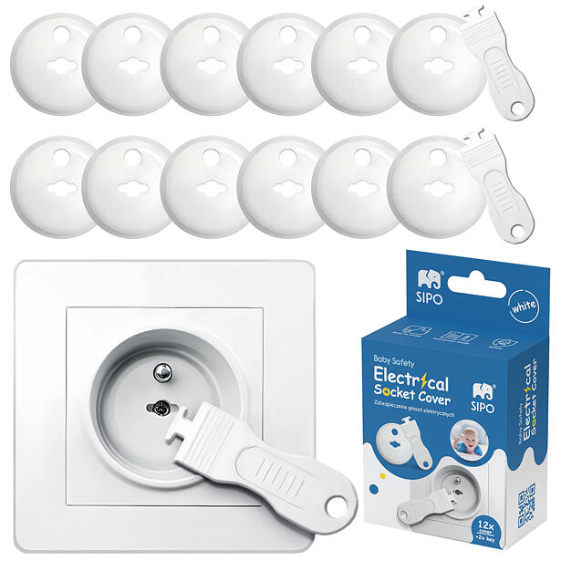 Sipo Schutzhüllen für Steckdosen, 12er-Set + 2 Schlüssel, WEISS