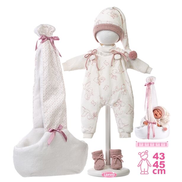 Llorens M740-06 Obleček pro panenku miminko NEW BORN velikosti 40-42 cm s nosítkem přes rameno
