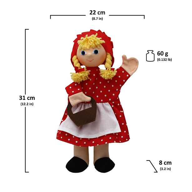 Moravská ústředna Čiapočka s vrkočmi 31cm, bodkovaná, maňuška