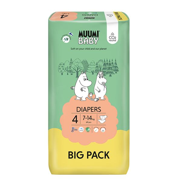 Muumi Baby 4 Maxi 7-14 kg (69 ks), eko plienky