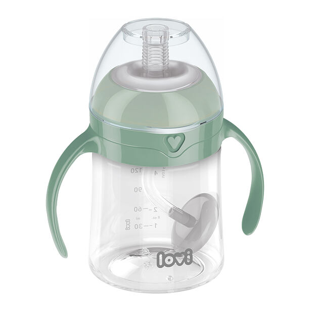 LOVI Prvý hrnček so slamkou a závažím 150ml zelený