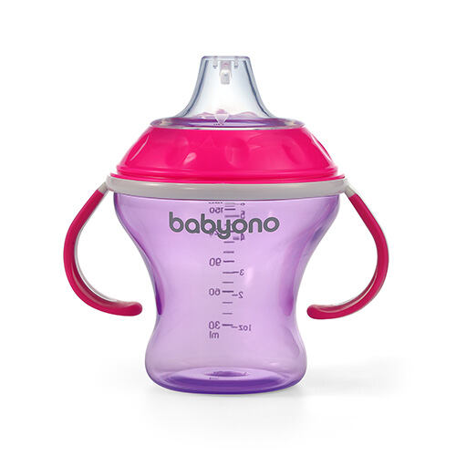 BabyOno netečúci hrnček s mäkkým náustkom 180ml - ružová