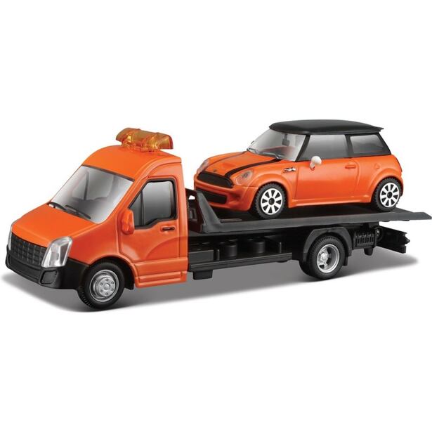 Bburago 1:43 Odťahovka + Mini Copper S oranžové