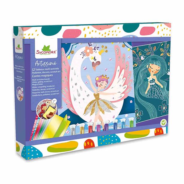 Sycomore Artissimo XXL kreativní sada – vyškrabávání, metalická fólie, třpytky - kouzelné příběhy
