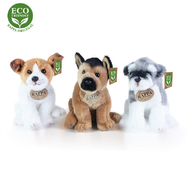 Plyšový pes 3 druhy, jack russell, knírač a německý ovčák sedící, 20 cm ECO-FRIENDLY