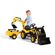 FALK Šliapací traktor Komatsu s nakladačom, bagrom a vozíkom - žltý