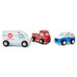 New Classic Toys Sada dřevěných mini záchranářských vozidel, 3 ks